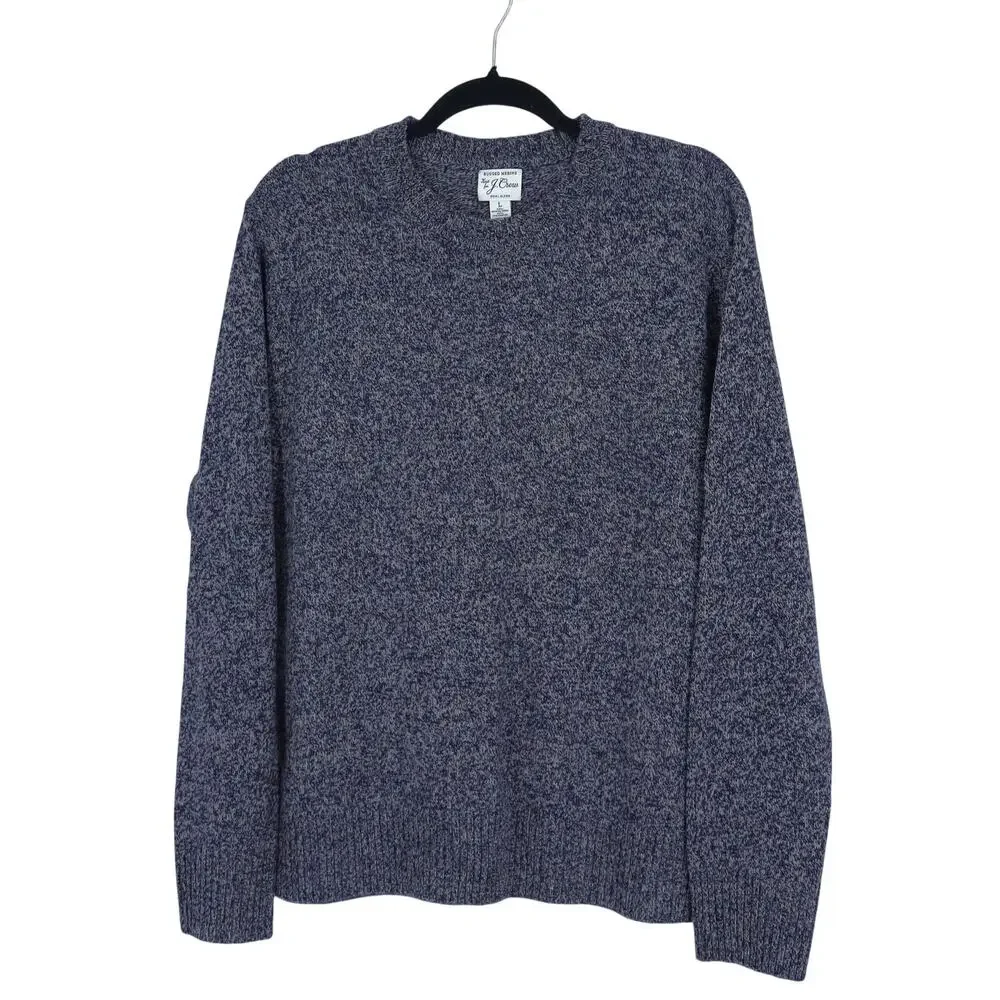 J. Crew Marled Rugged Pullover Sweater Navy Gray Merino Wool Blend Men's L
